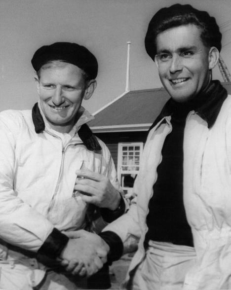 Sailors Jack Cropp (left) and Peter Mander at the Games of the XVI Olympiad, Melbourne 1956. Photo: New Zealand Olympic Museum Collection.