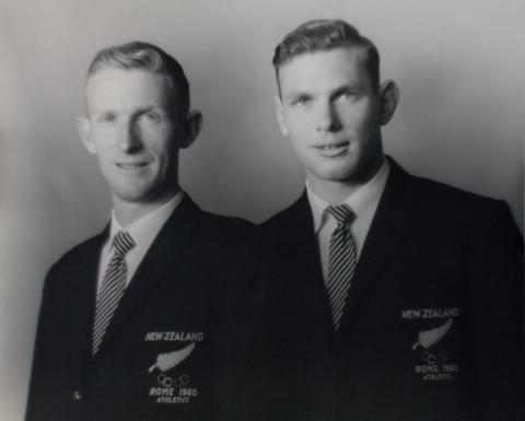 Arthur Lydiard's star pupils Murray Halberg and Peter Snell at the Games of the XVII Olympiad, Rome 1960. Photo: New Zealand Olympic Museum Collection.