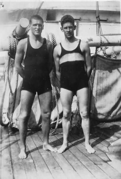 1928 Alf Cleverley and Stan Lay on Boat Ruahine 1928